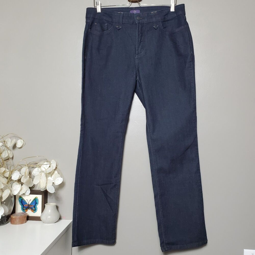 NYDJ Jeans Womens Petite Size 14P Straight Leg Dark Wash Blue Denim Stretch